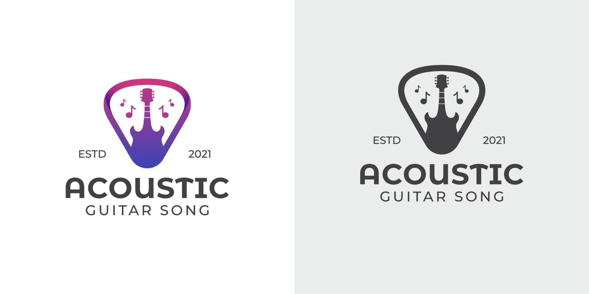 Simple and silhouette acoustic guitar and pick, music shop, concert logo vector
