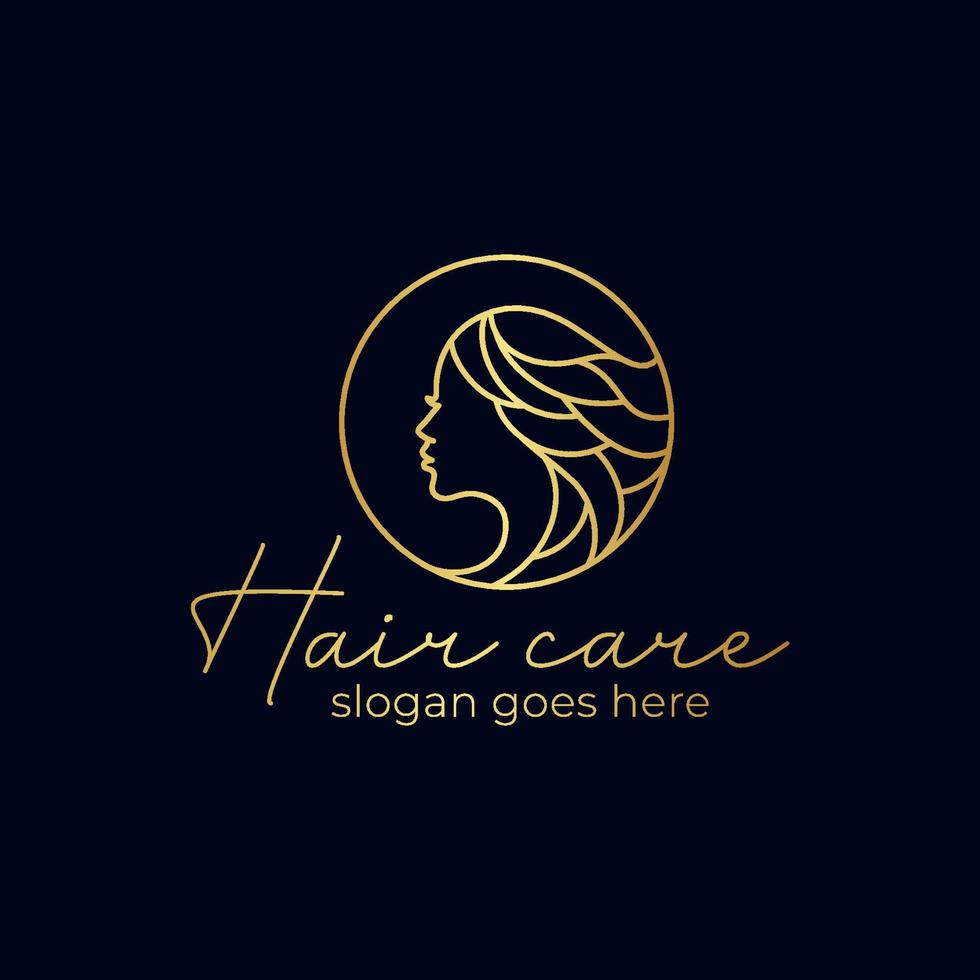 luxury line art beauty face with hair stylist, hairdresser, hair cut, long hair beauty logo for salon vector