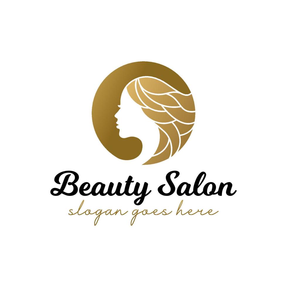 golden luxury beauty face with hair stylist, hairdresser, hair cut, long hair beauty logo for salon vector