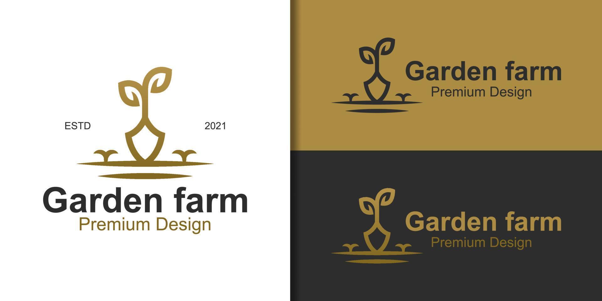 vintage Gardener linear logo design inspiration vector template, lawn care, farmer, eco lawn service with shovel icon