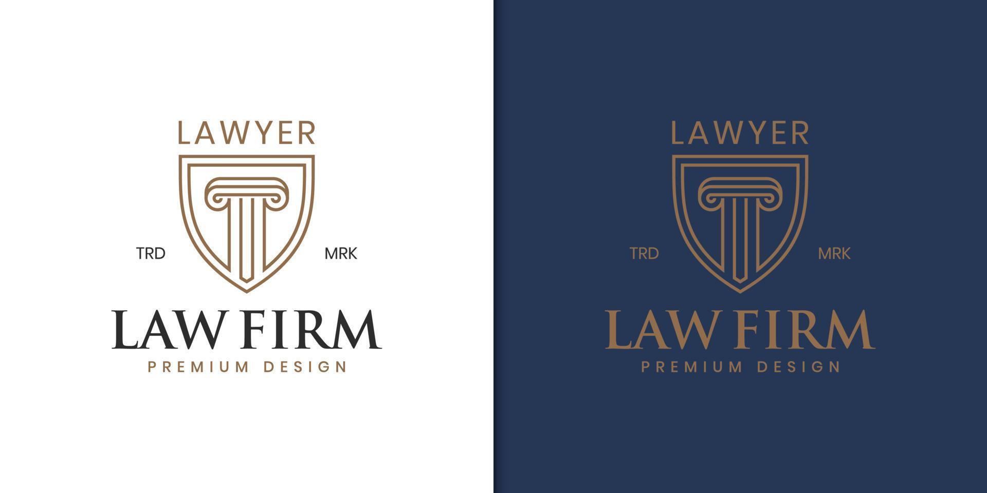 lawyer attorney advocate logo with shield symbol linear style for law firm company identity logo vector