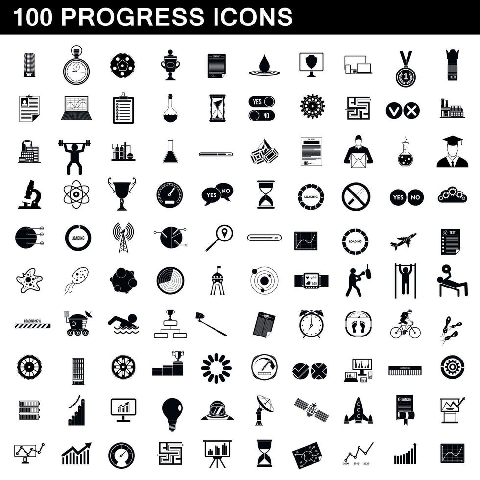 100 progress icons set, simple style vector