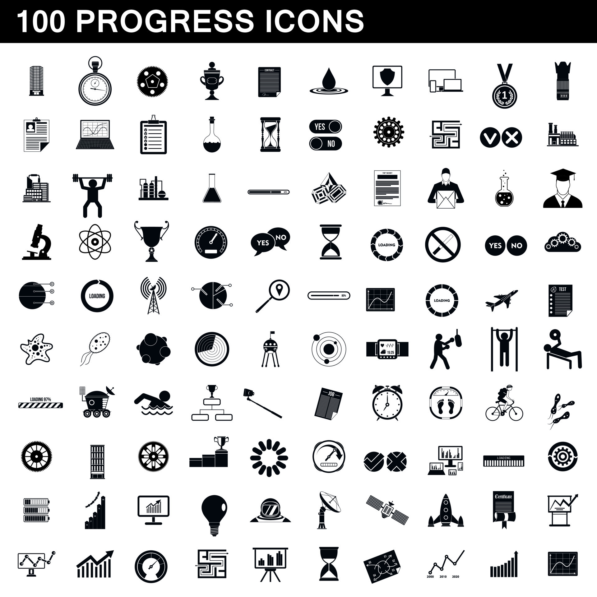 100 progress icons set, simple style 8863168 Vector Art at Vecteezy