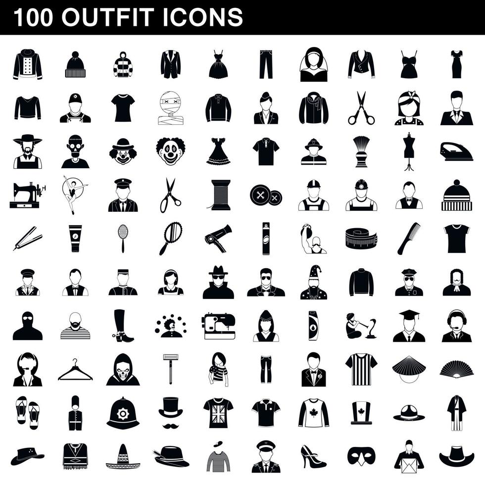 100 conjunto de iconos de equipo, estilo simple vector