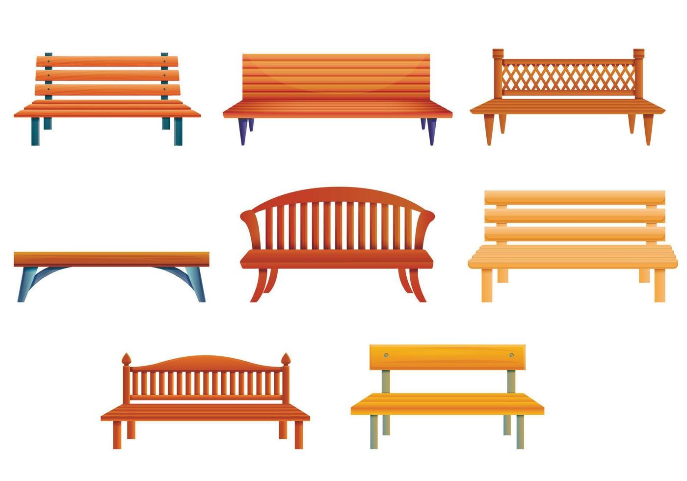Bench icons set, cartoon style vector