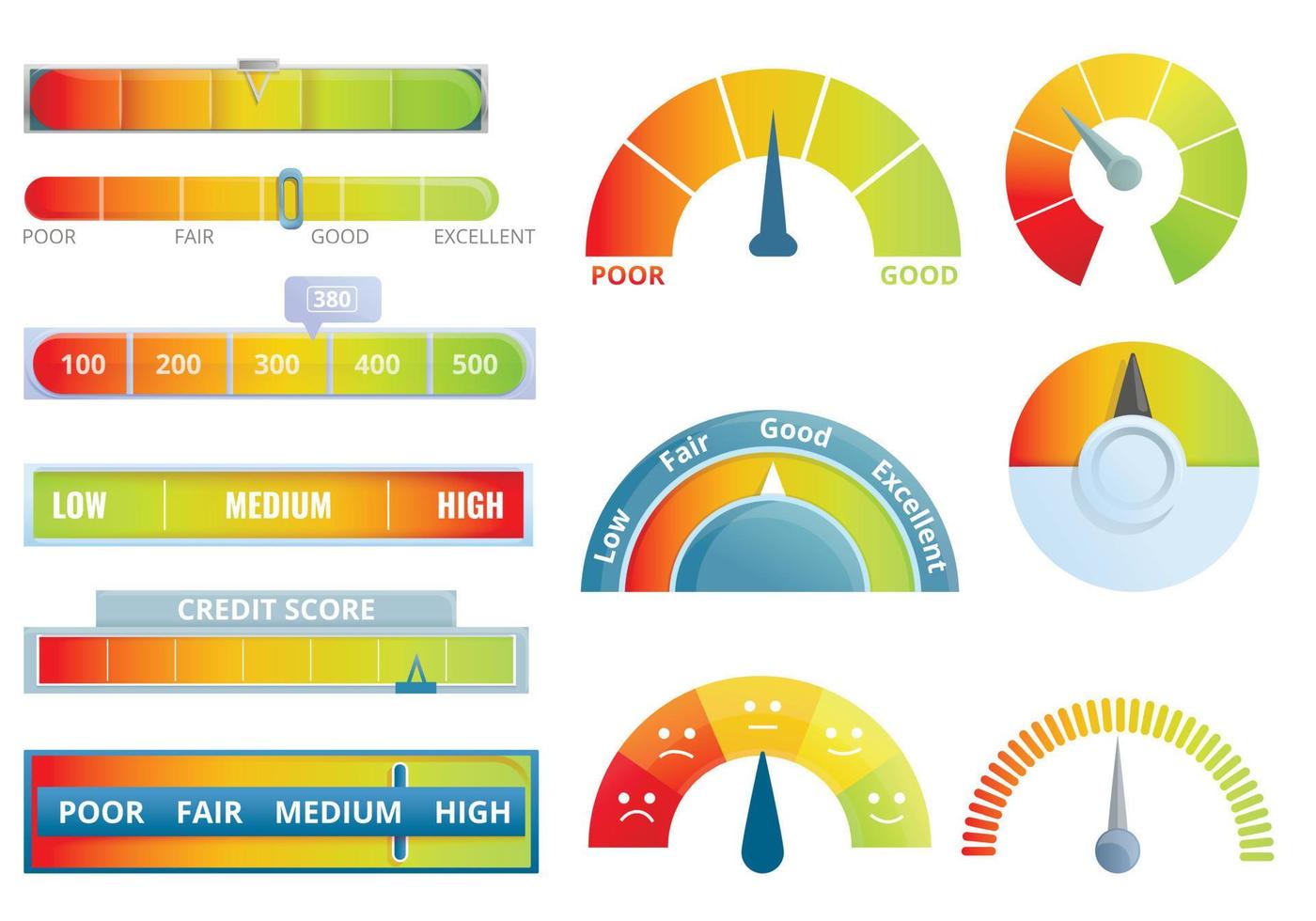 Credit score icons set, cartoon style vector