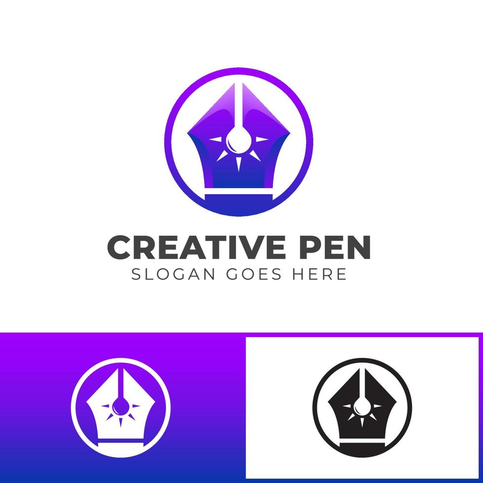 creative idea logos of pen with bright bulb lamp symbol and icon design for creative story writer vector