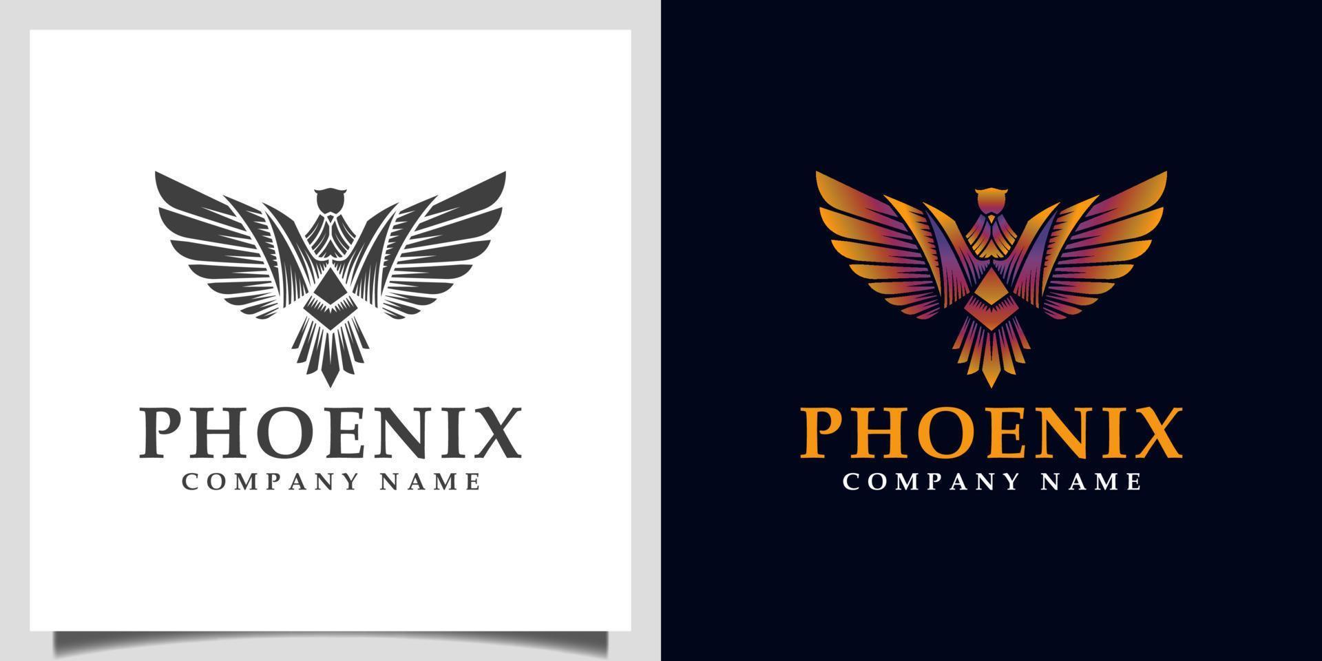 awesome phoenix, eagle, falcon wings symbol vector gradient logo illustration with silhouette logo design
