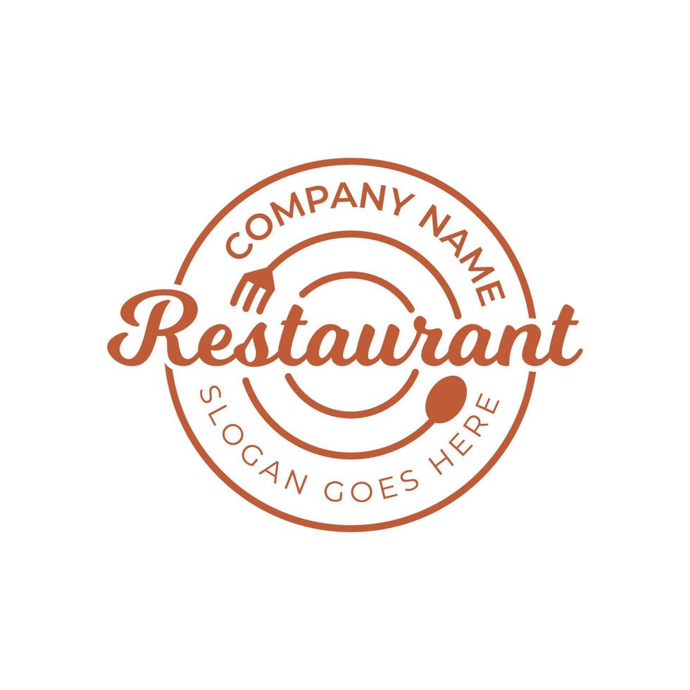 insignia simple comida clásica de restaurante con icono de tenedor, cuchara y plato para el logotipo de catering empresarial vector