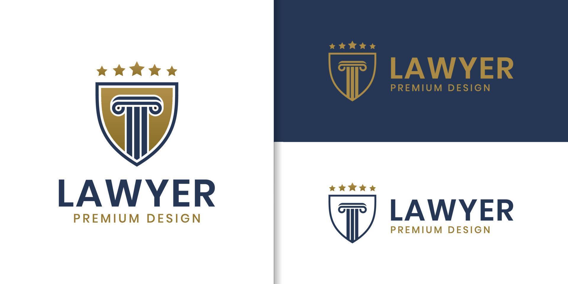 lawyer attorney advocate logo with shield symbol linear style for law firm company identity logo vector