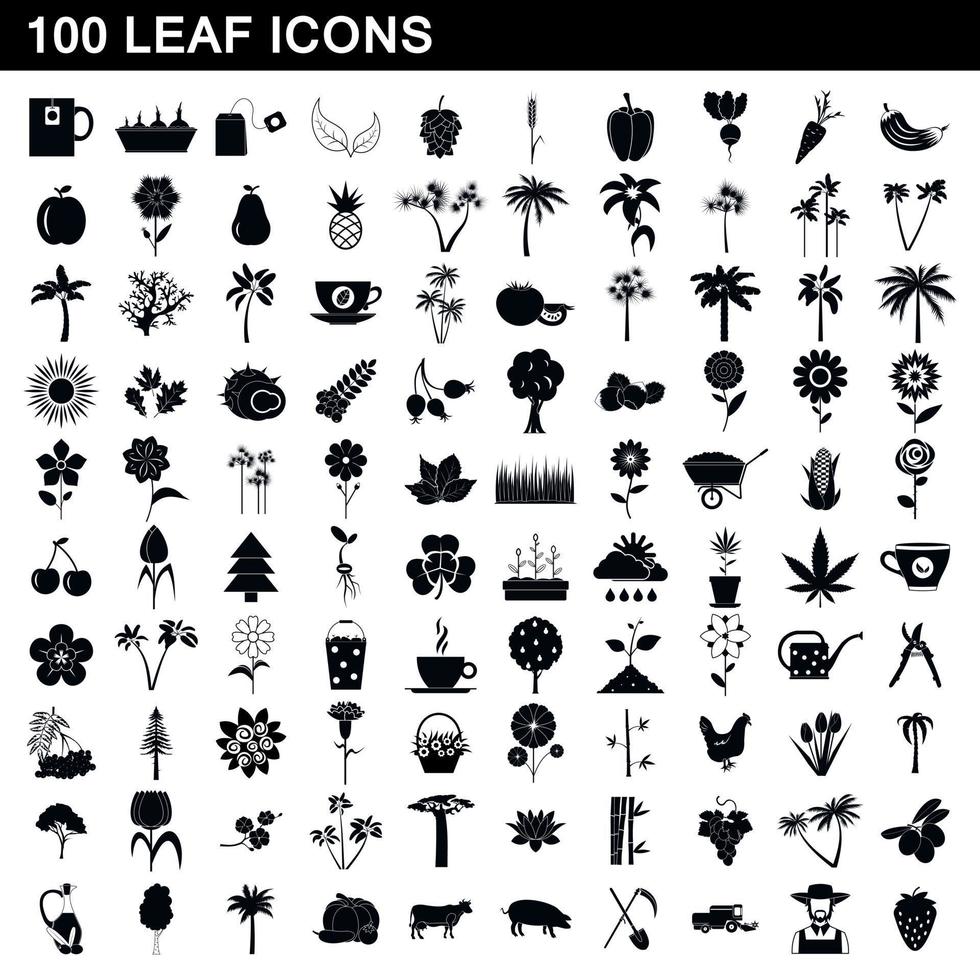 100 leaf icons set, simple style vector