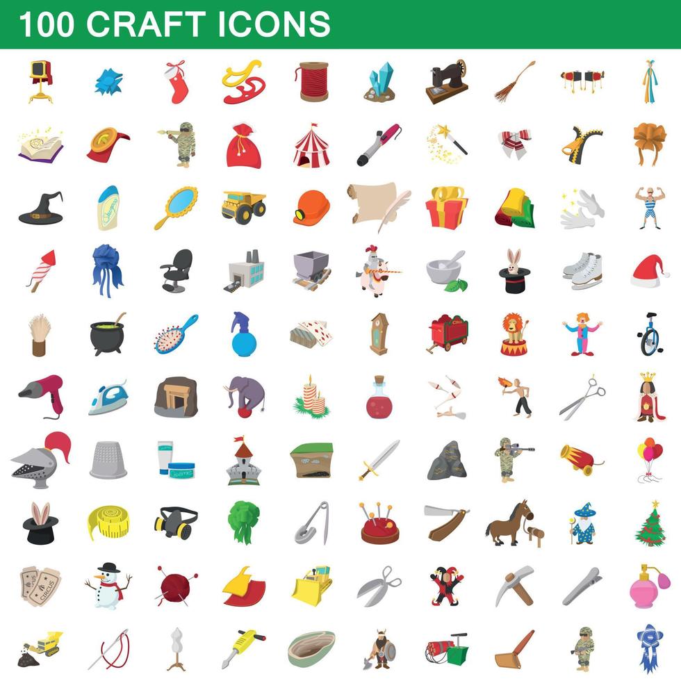 100 iconos de artesanía, estilo de dibujos animados vector