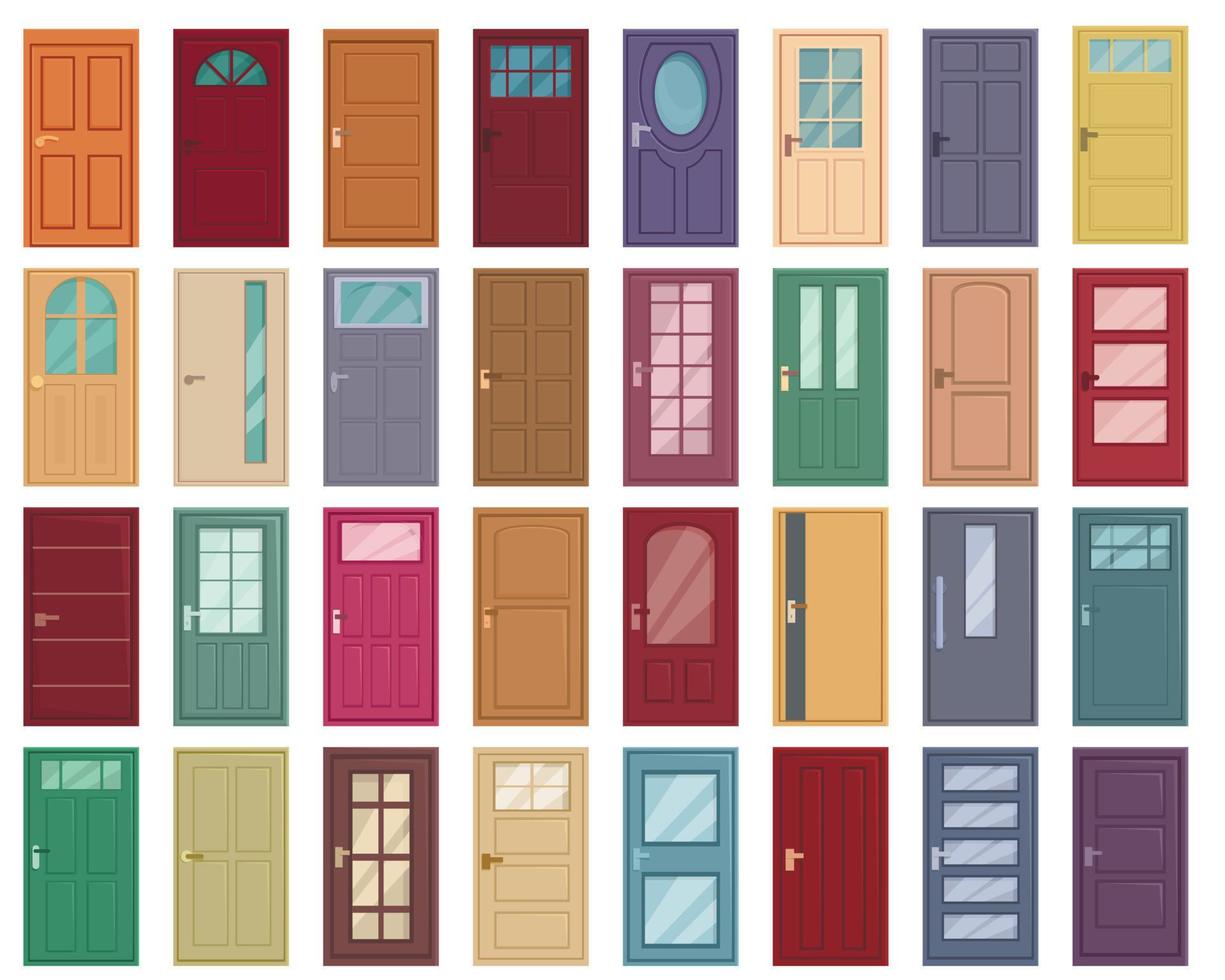 Door icons set cartoon vector. Office glass vector