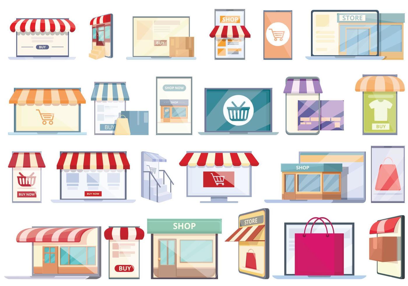 Online store icons set cartoon vector. Money shop vector