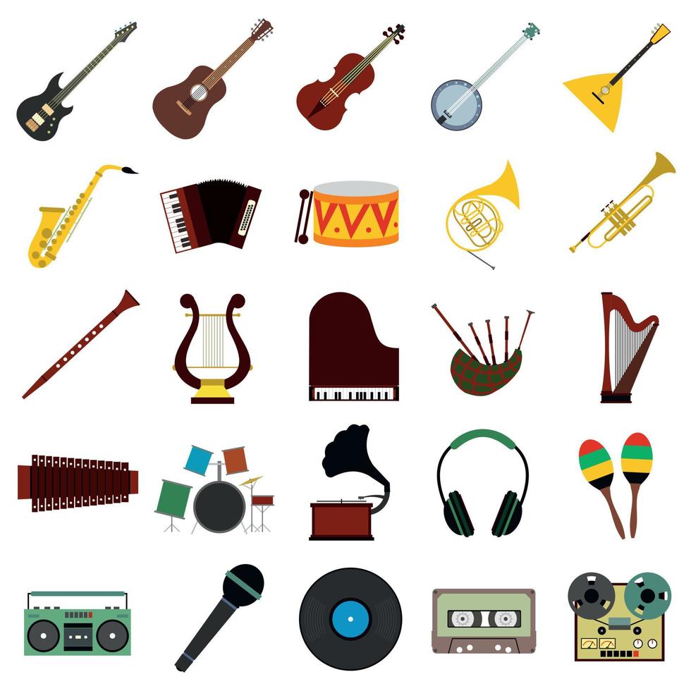 Music flat icons set vector