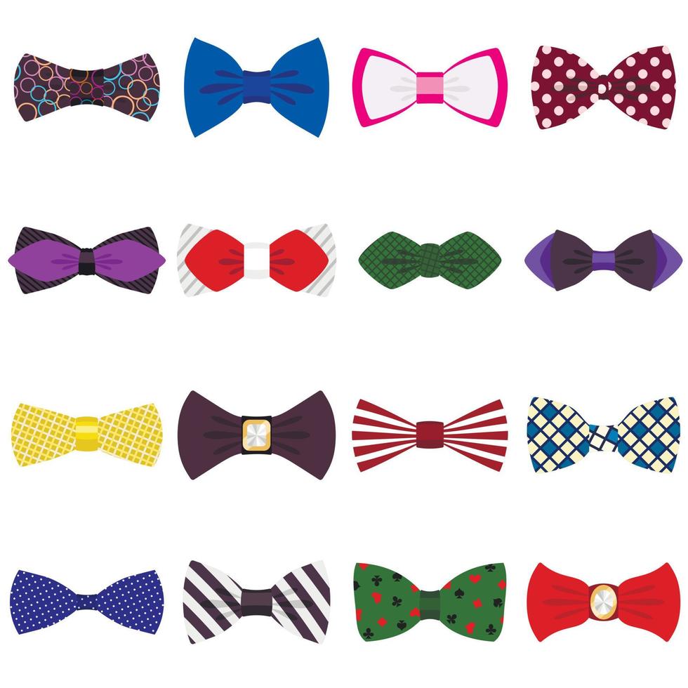 Bowtie icons set, flat style vector