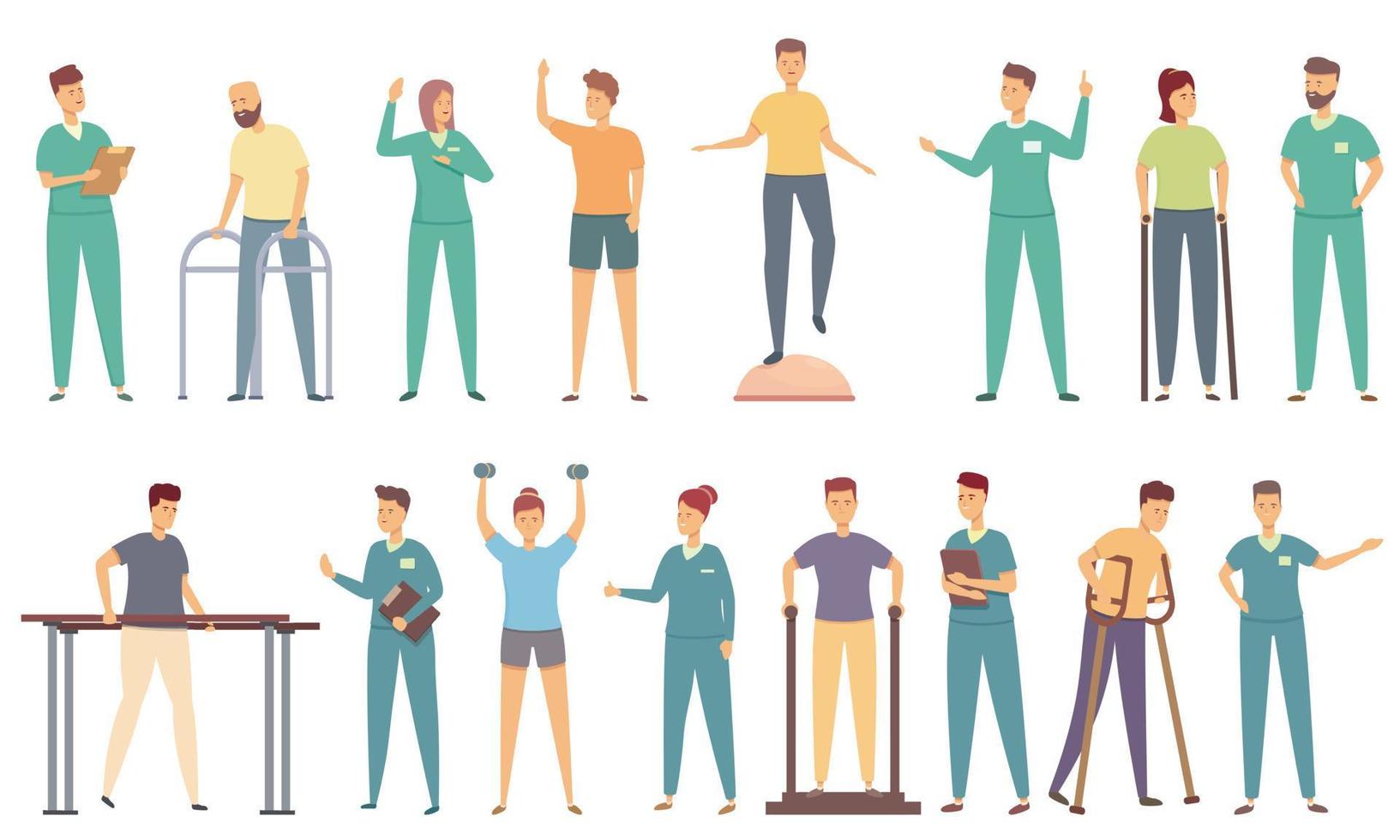 Physical therapist icons set cartoon vector. Disability assitance vector