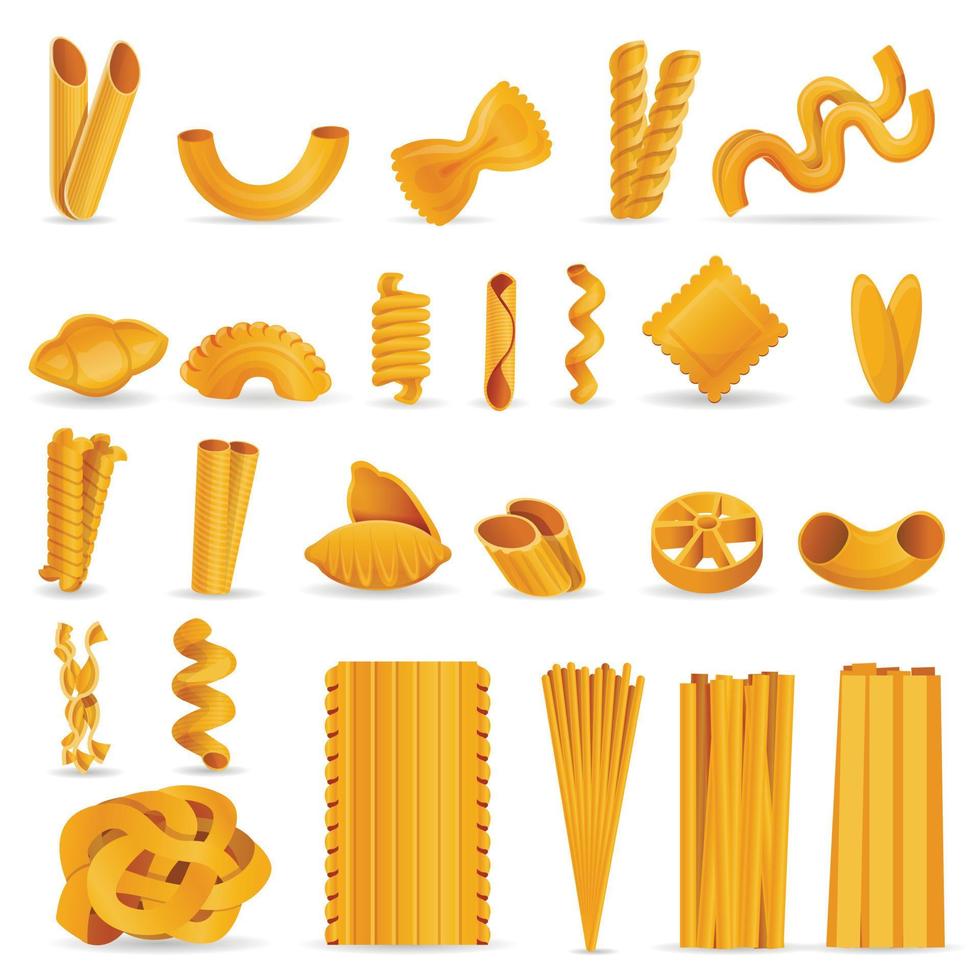 Pasta icon set, cartoon style vector
