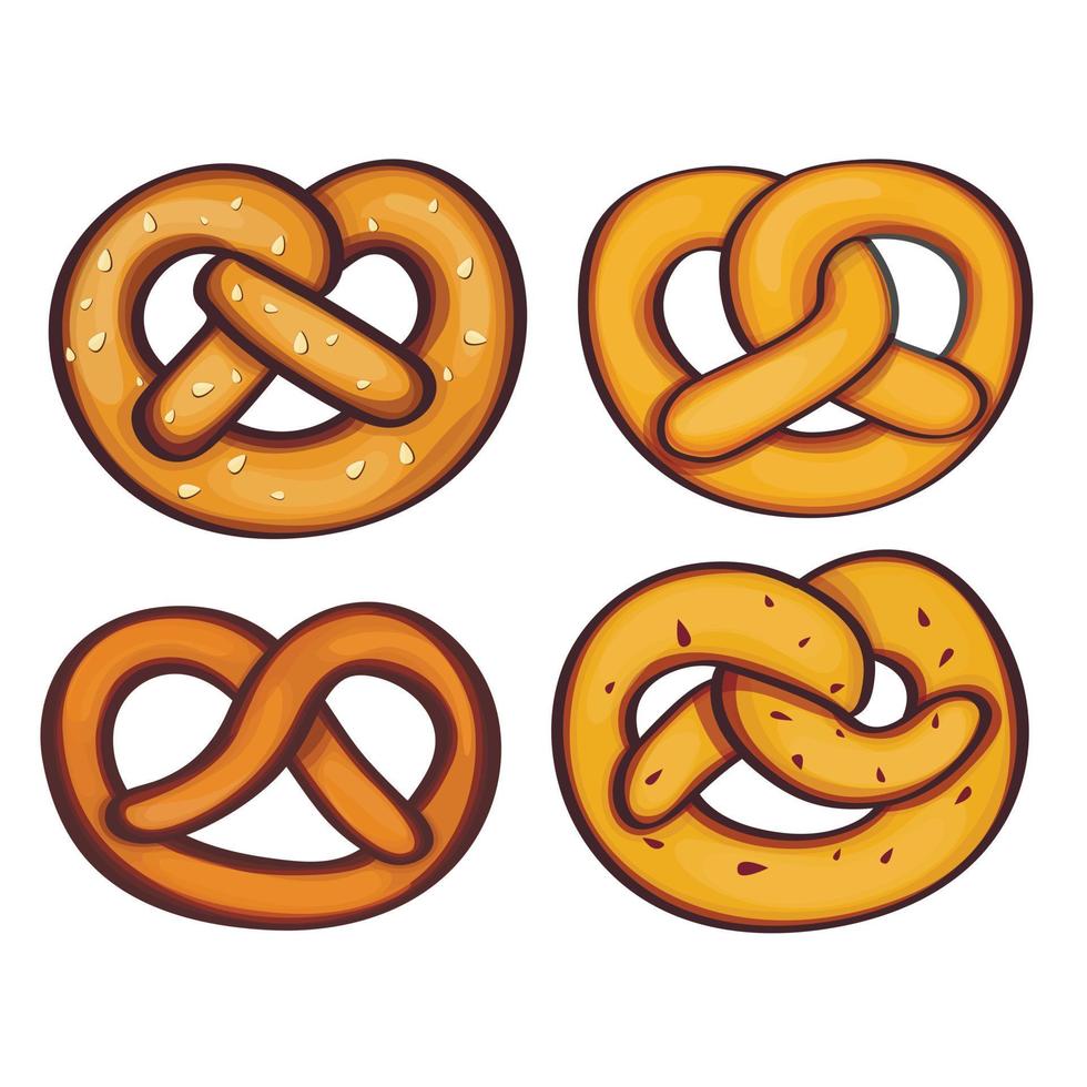 German pretzel icon set, cartoon style vector