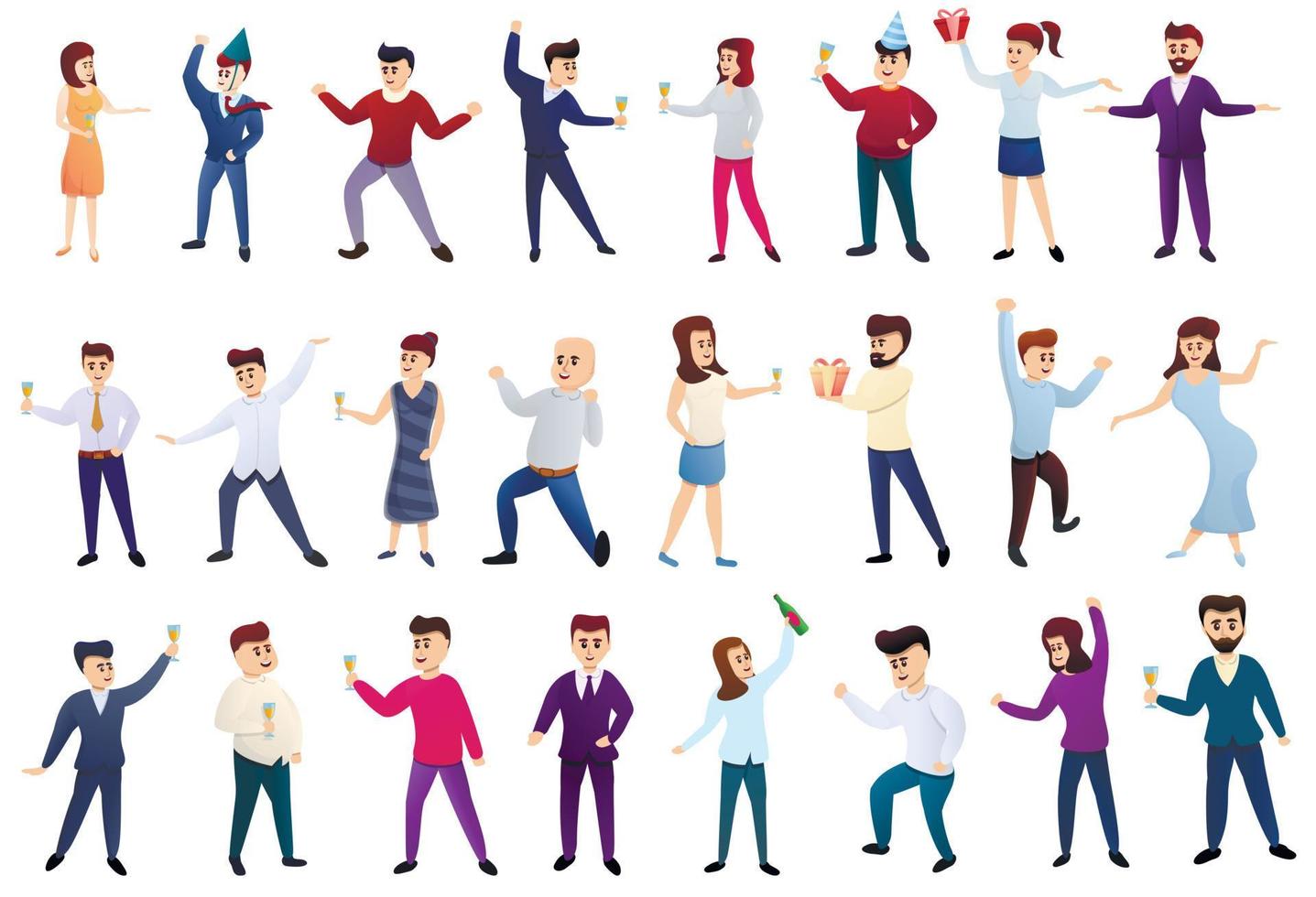 Office party icons set, cartoon style vector