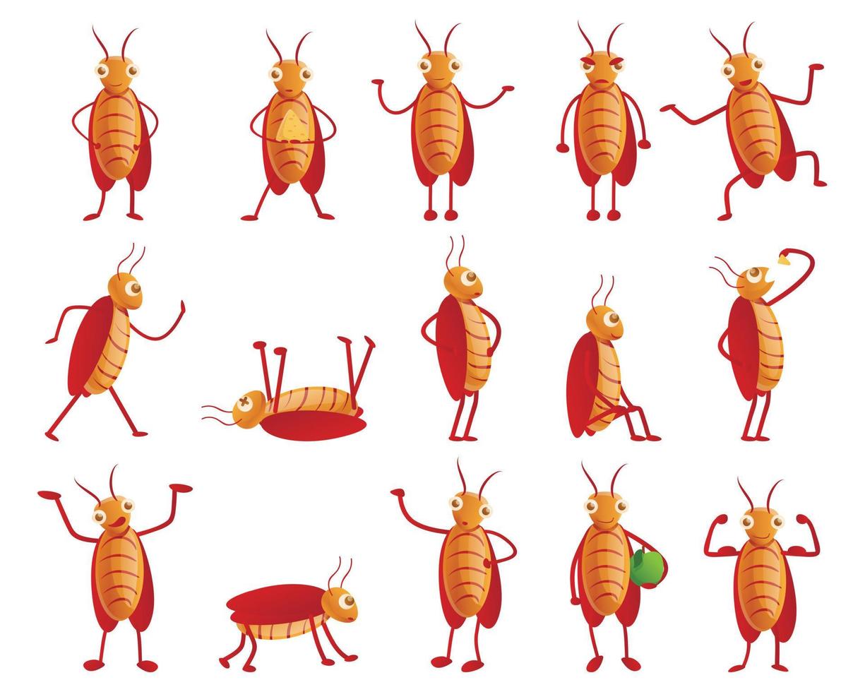 Cockroach icons set, cartoon style vector