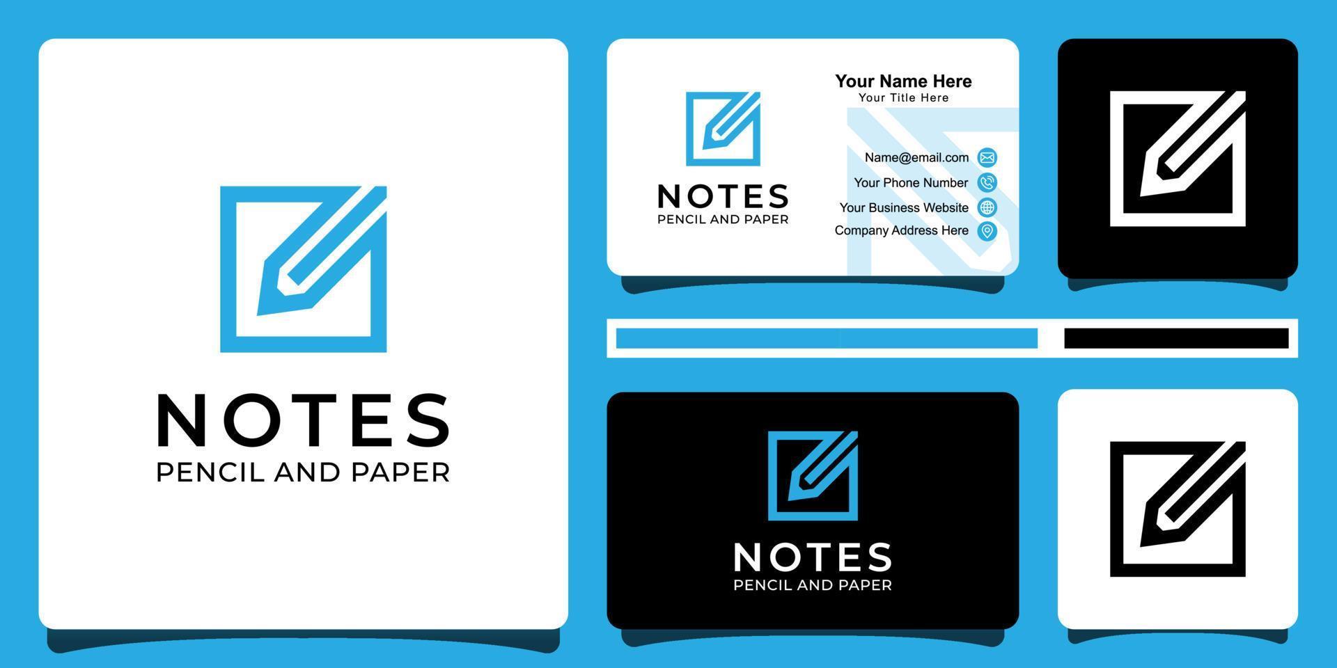 modern line logo of pencil or pen for note, tools, education and stationery store with business card vector