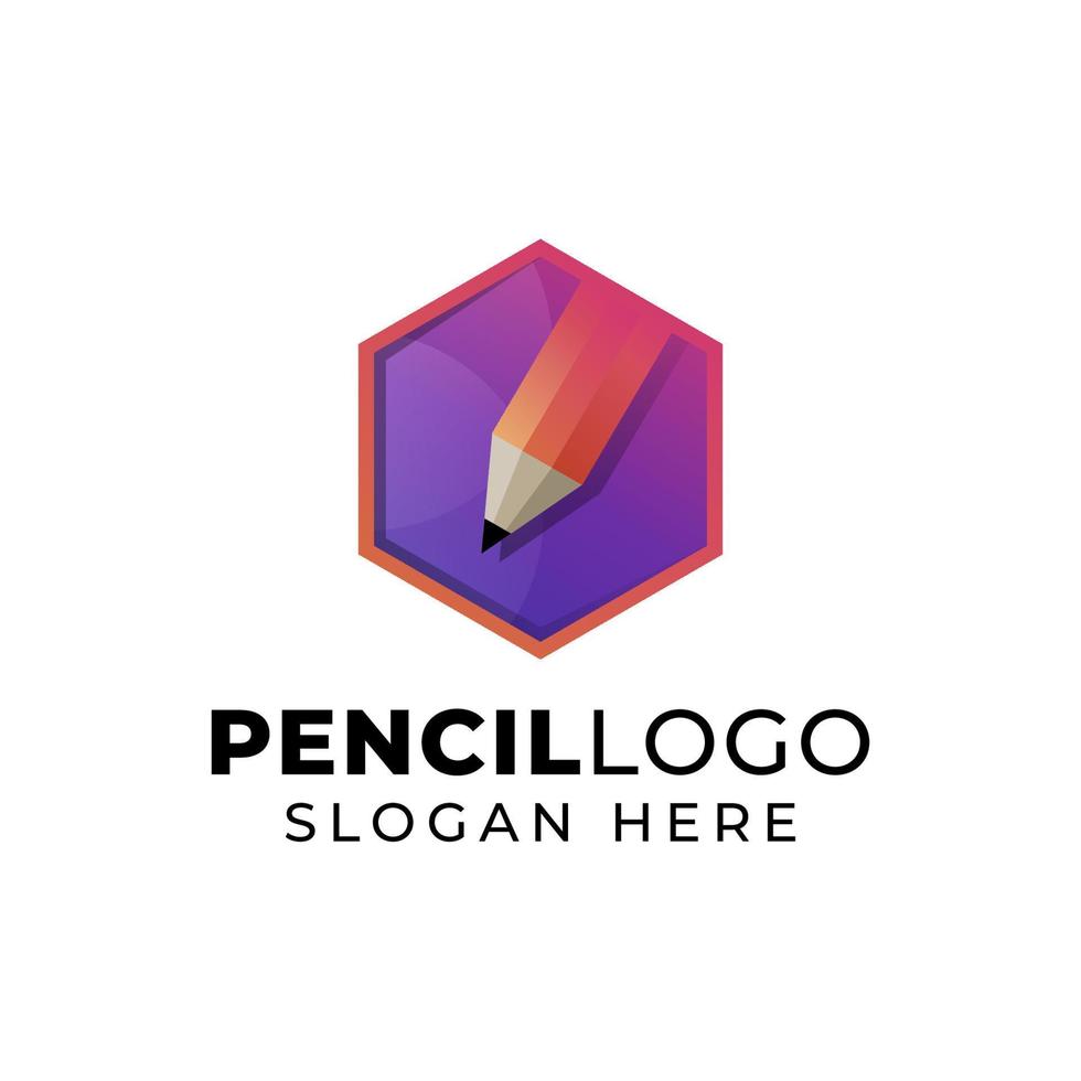 hexagonal logos of pencil icon symbol for signature, writer, drawing kids gradient logo design vector