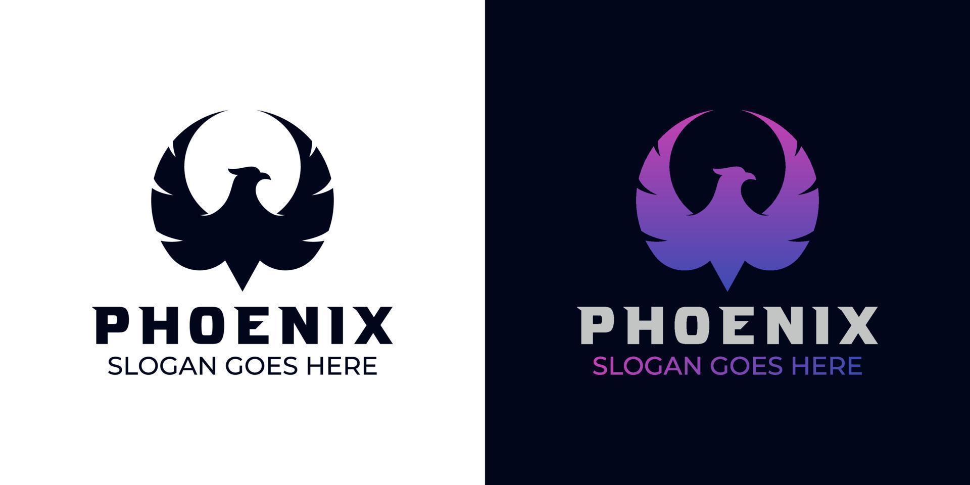 silhouette fly phoenix or eagle gradient logo illustration two version vector