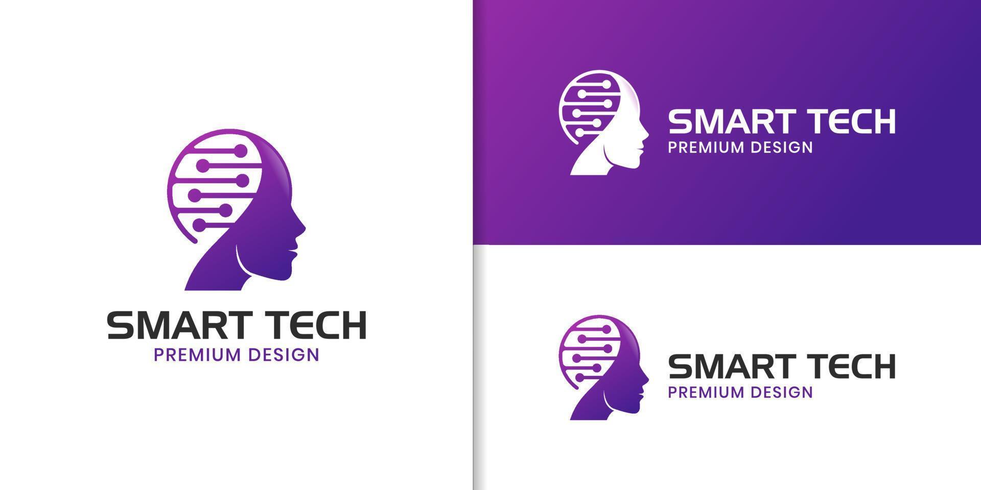 Human technology or smart digital logo, Head tech robotic technology logo design vector