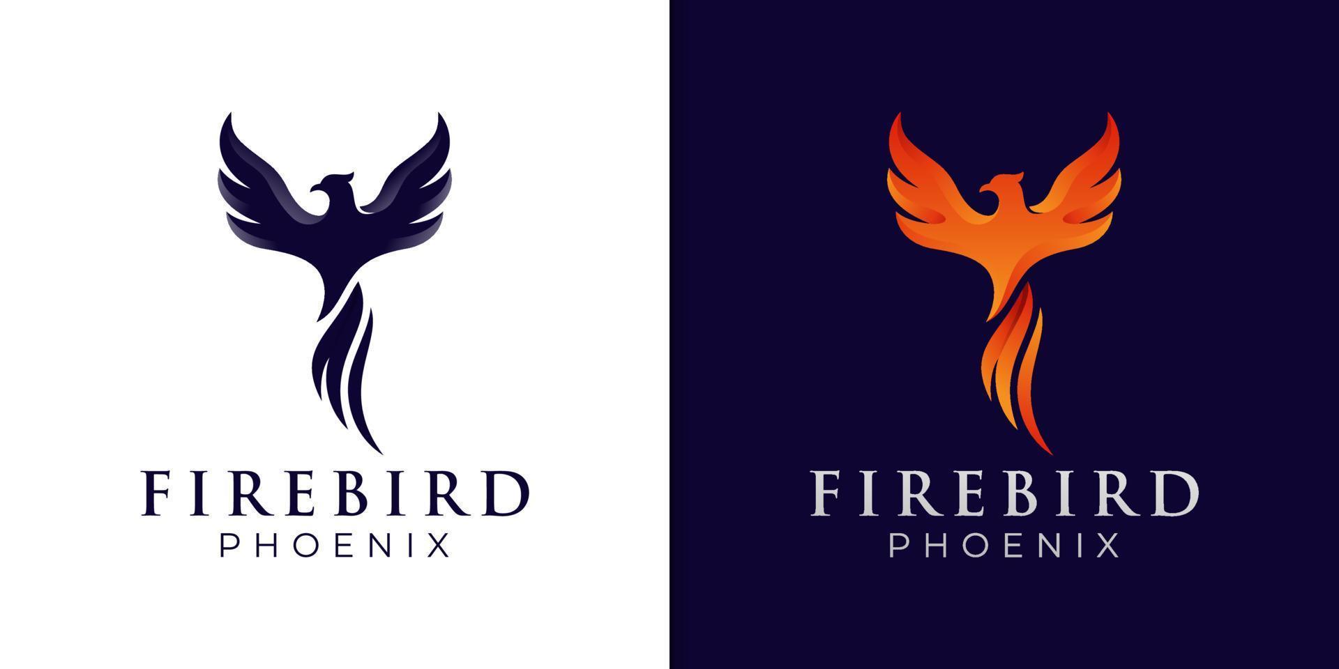 impresionante ilustración de logotipo de gradiente de fuego de fénix con dos versiones vector