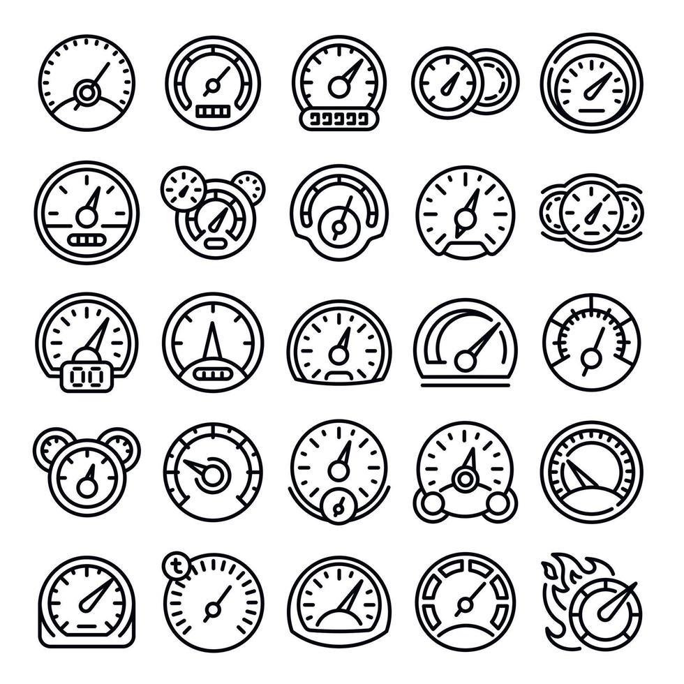 Speedometer icons set, outline style vector