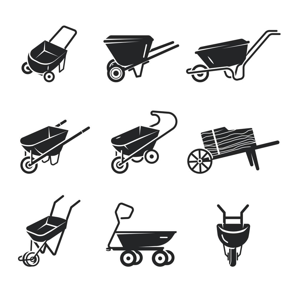 Wheelbarrow icons set, simple style vector