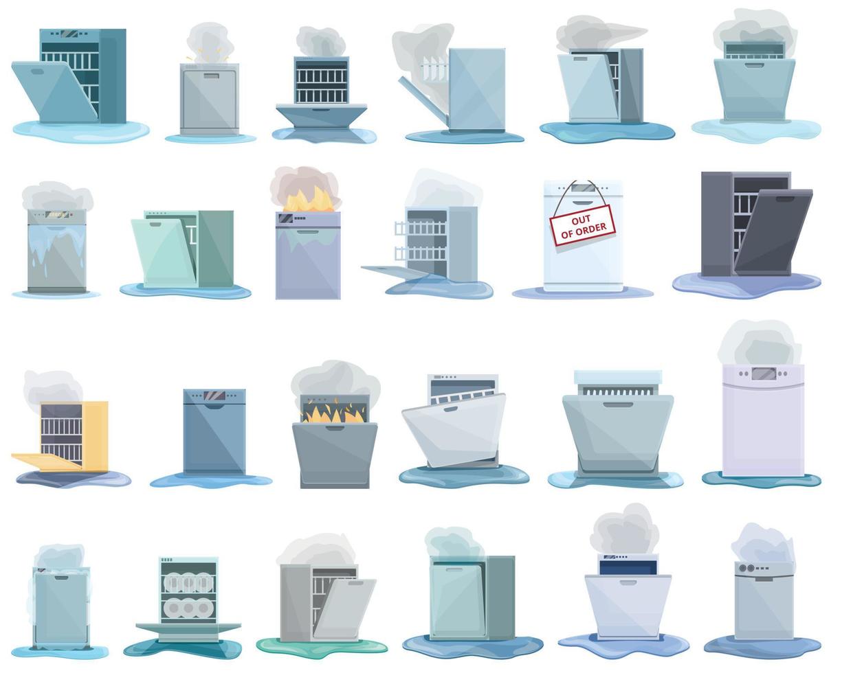 Repair dishwasher icons set cartoon vector. Heating plumber vector