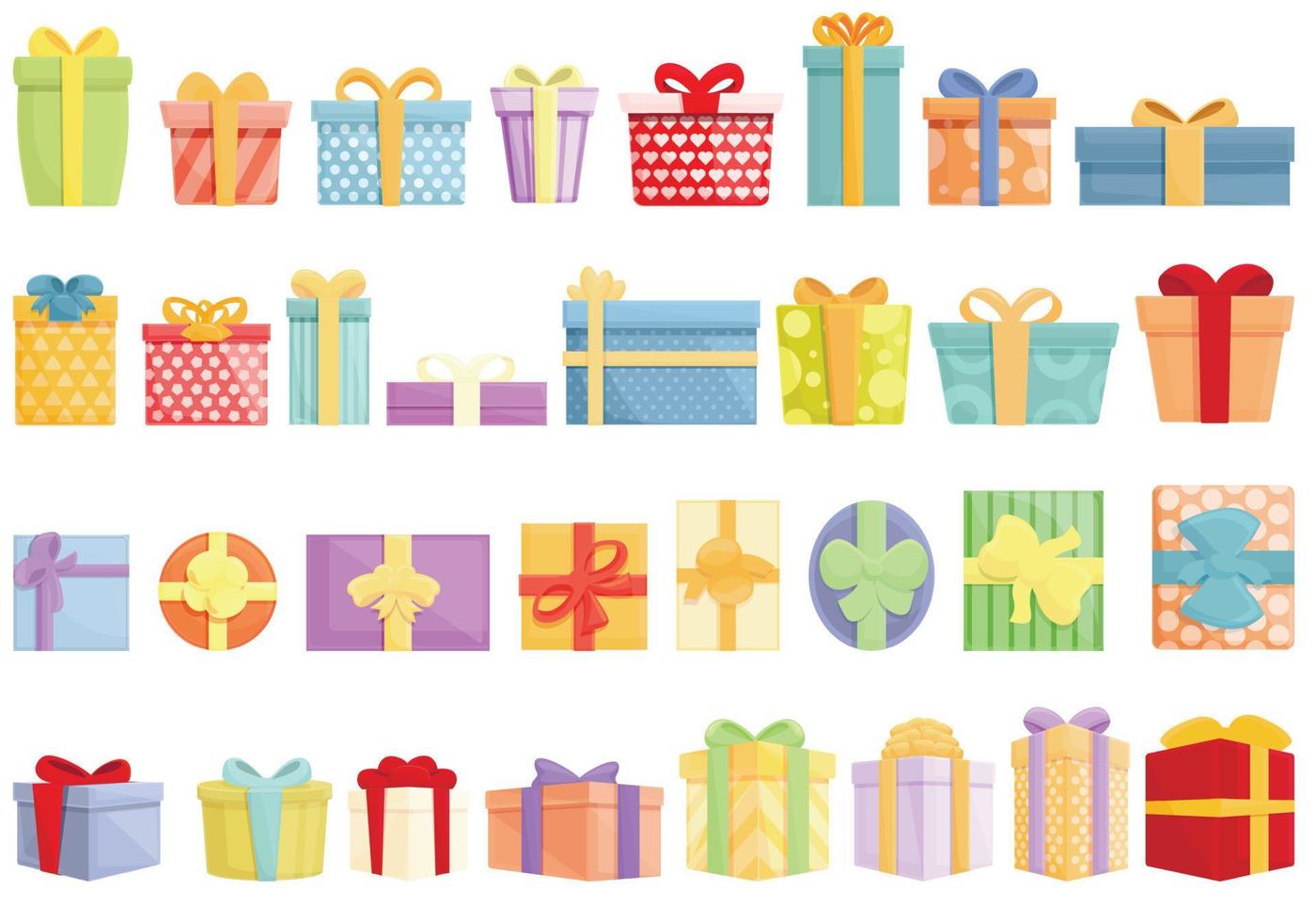 Birthday gift icons set cartoon vector. Present box vector
