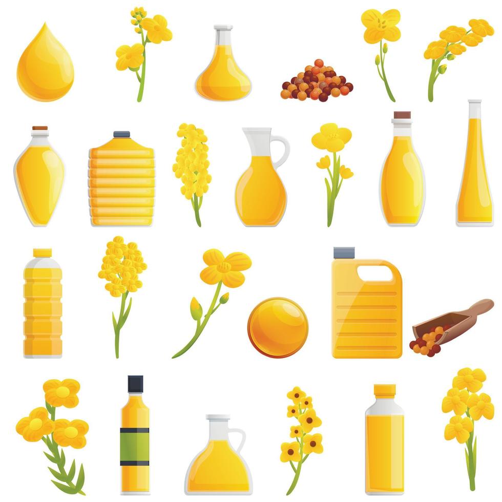 Canola icons set, cartoon style vector