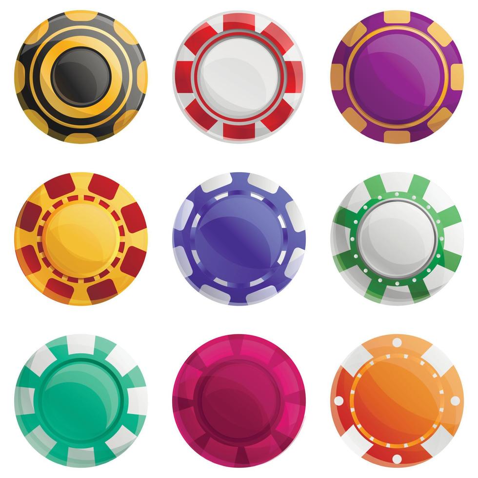 Casino chips icons set, cartoon style vector