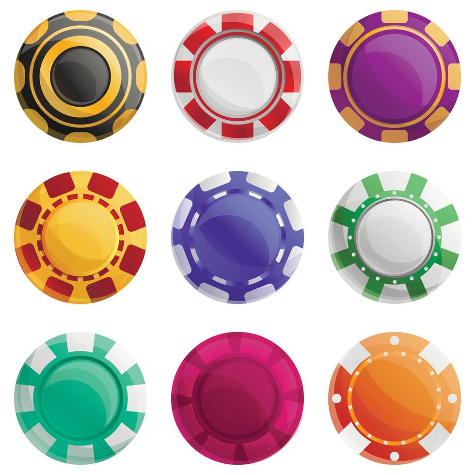 Conjunto de iconos de fichas de casino, estilo de dibujos animados 8863475  Vector en Vecteezy