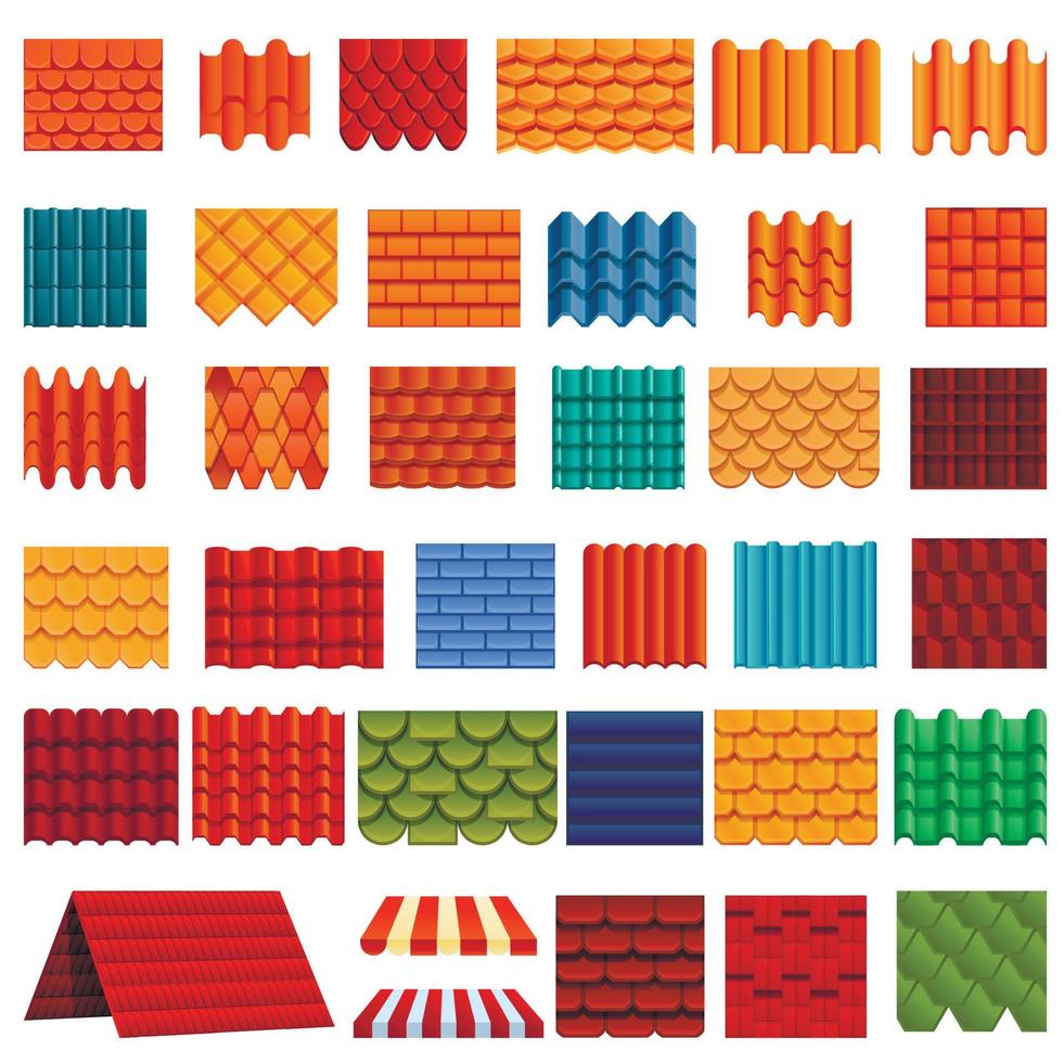 Roof icons set, cartoon style vector