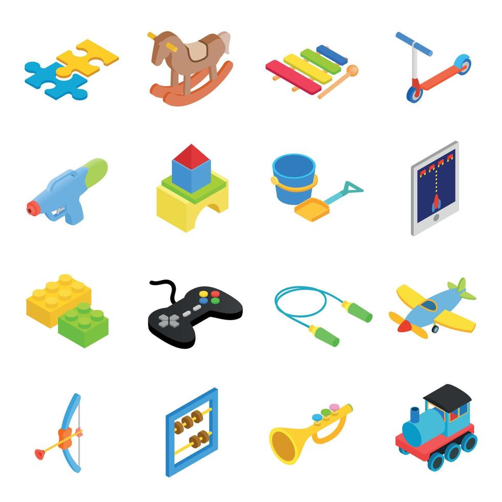 Toys isometric 3d icons set vector