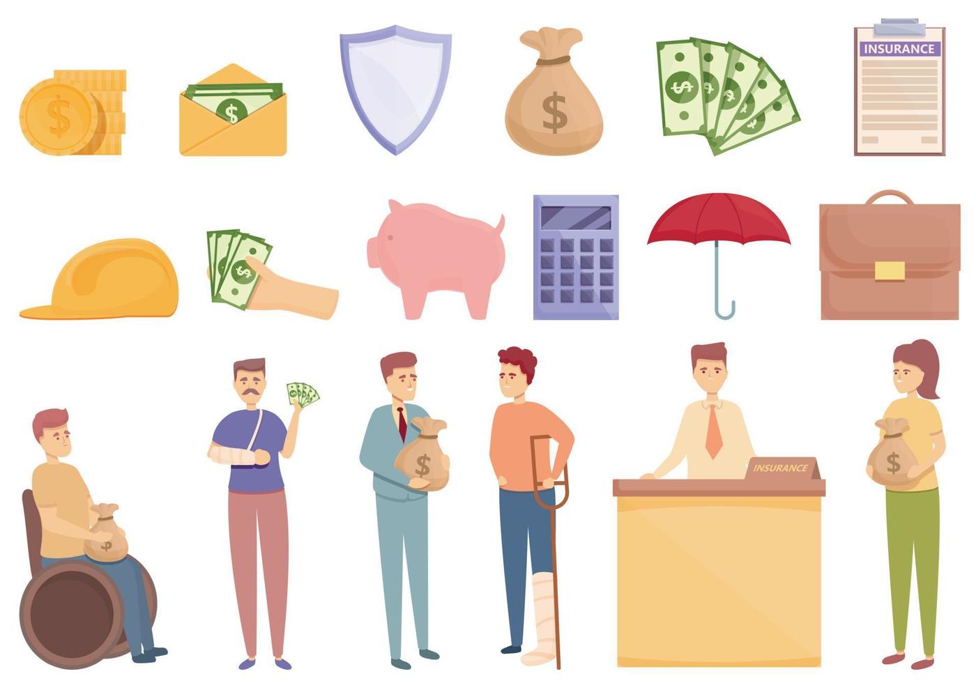 Compensation icons set cartoon vector. Pension money vector