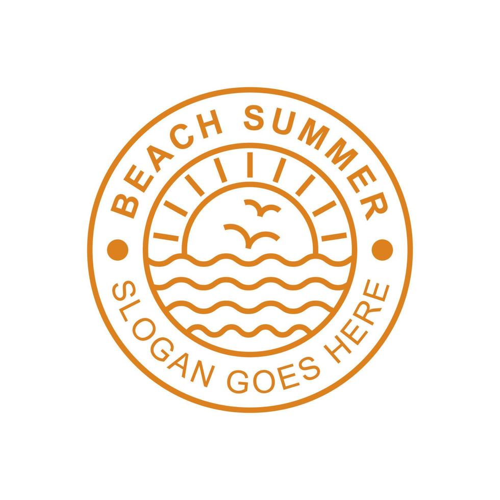 emblem logo of Beach wave with sunrise logo, summer vacation logo design and line art logo version vector