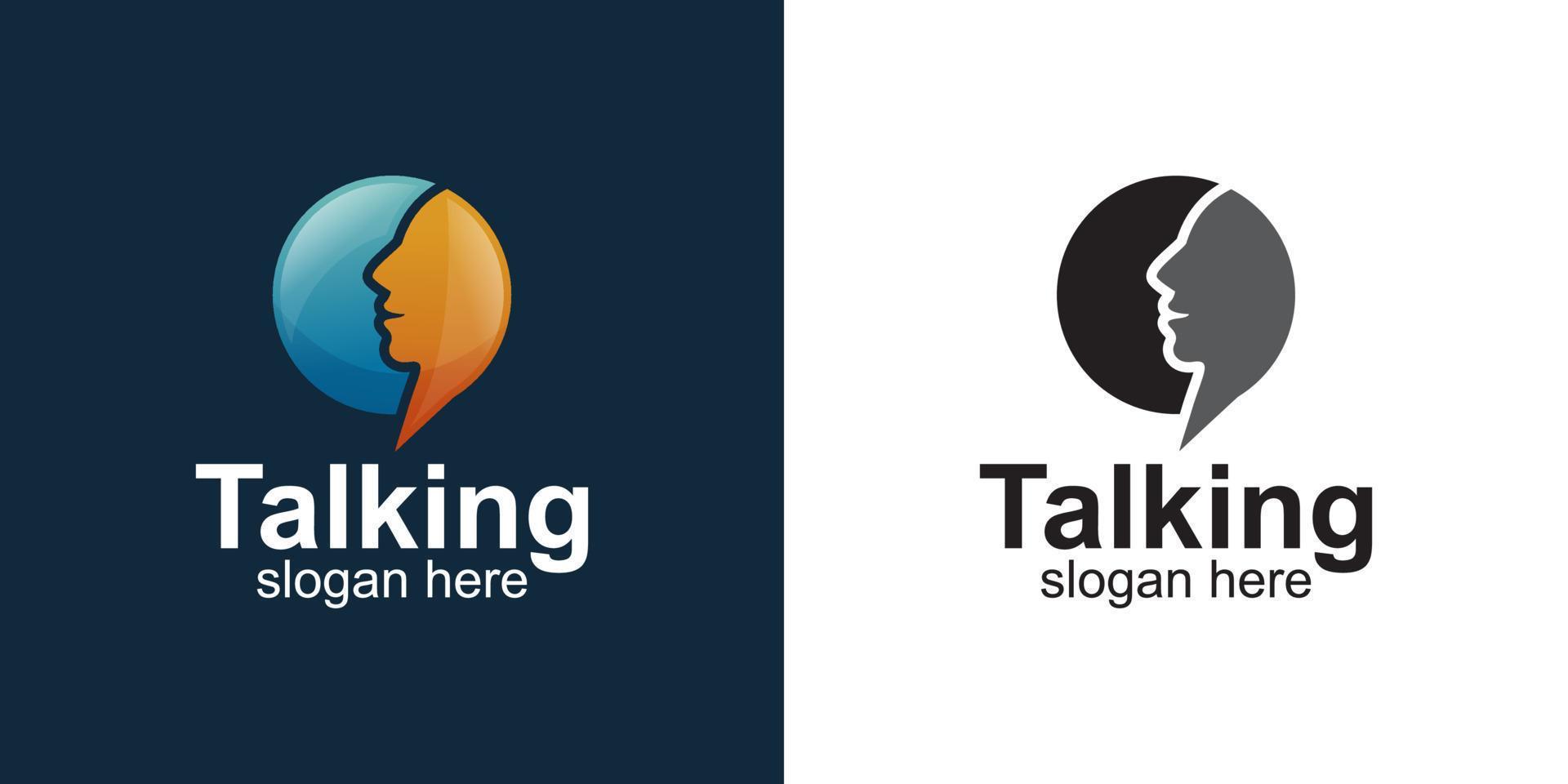 bubble chat talking symbol with face chat logo design vector