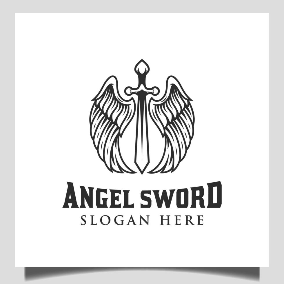 vintage retro logos of angel swords with wings elements for Warrior logo, label, emblem, sign vector