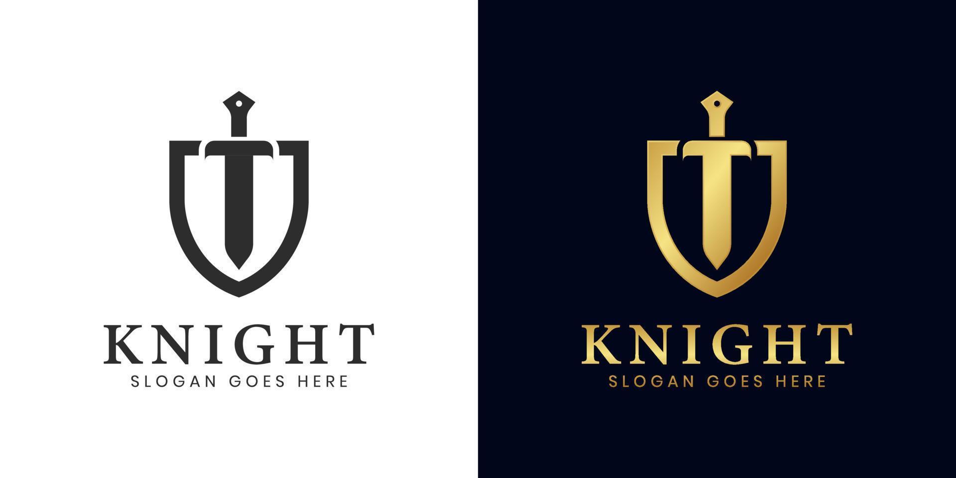 elegant and luxury armor Shield and ancient sword logo design two versions vector