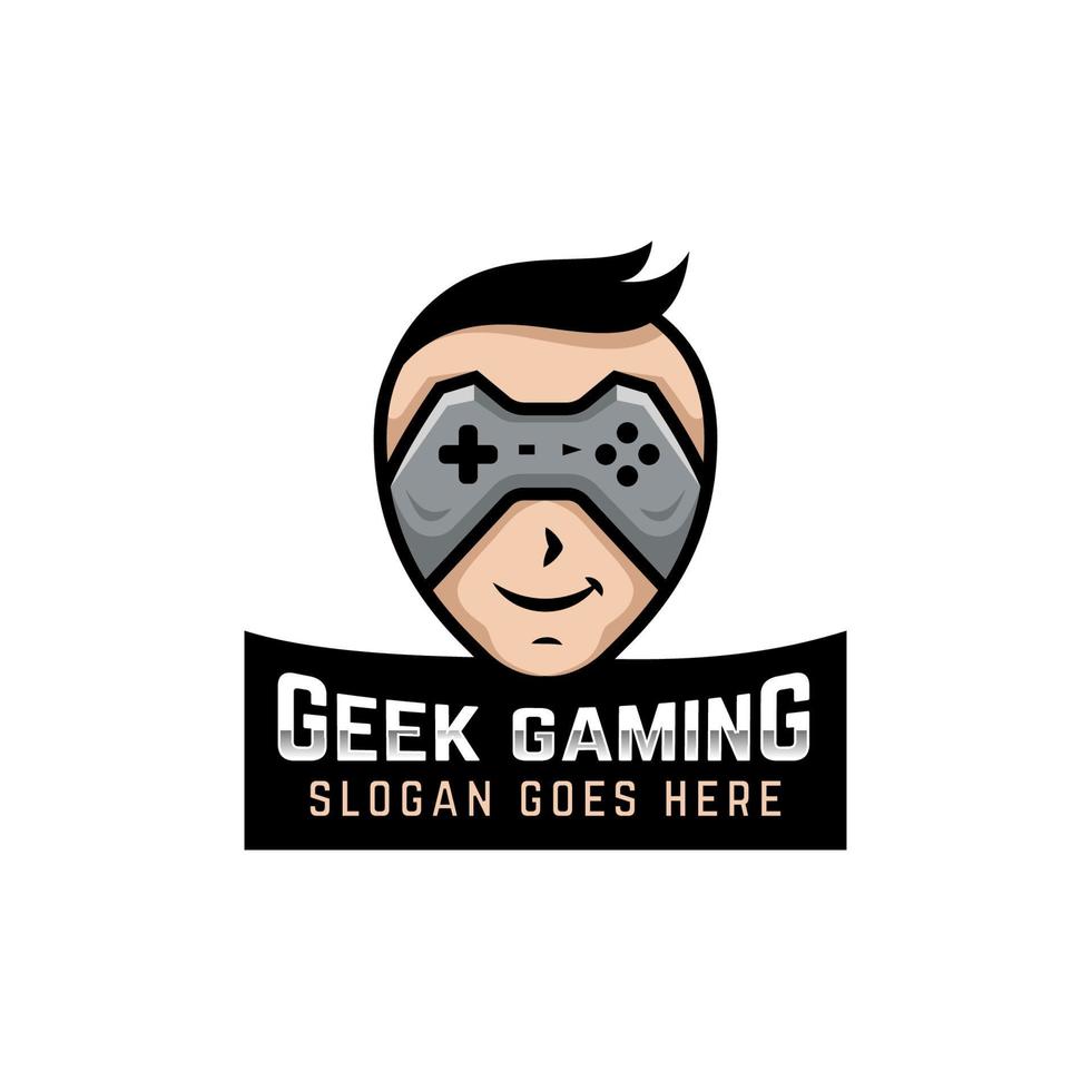 personaje de mascota de juego geek con juego de palo para plantilla de logotipo de jugador de deporte electrónico vector