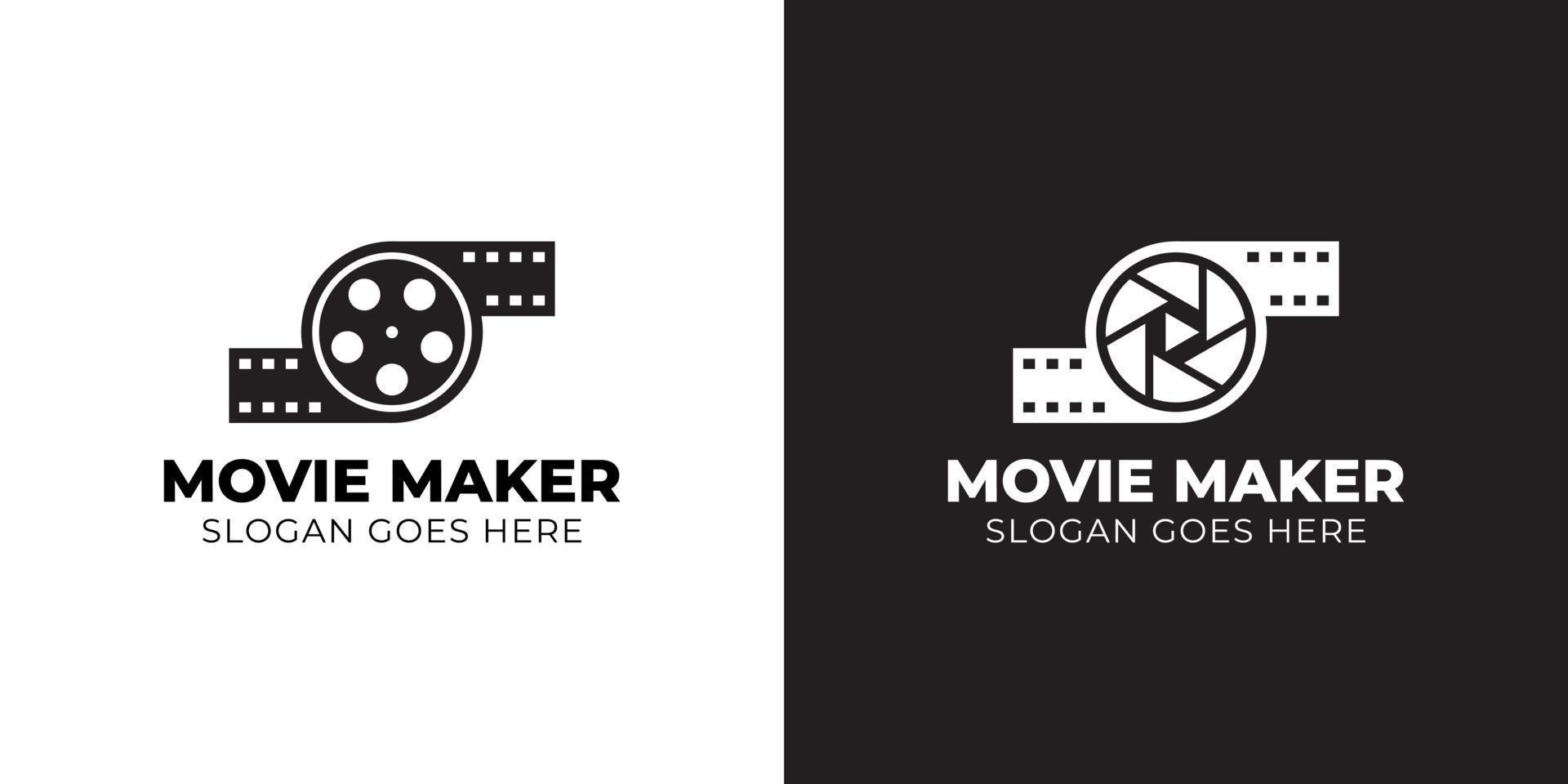 cámara de video con rollo de película, cine, para producción de películas o plantilla de logotipo de cineasta vector