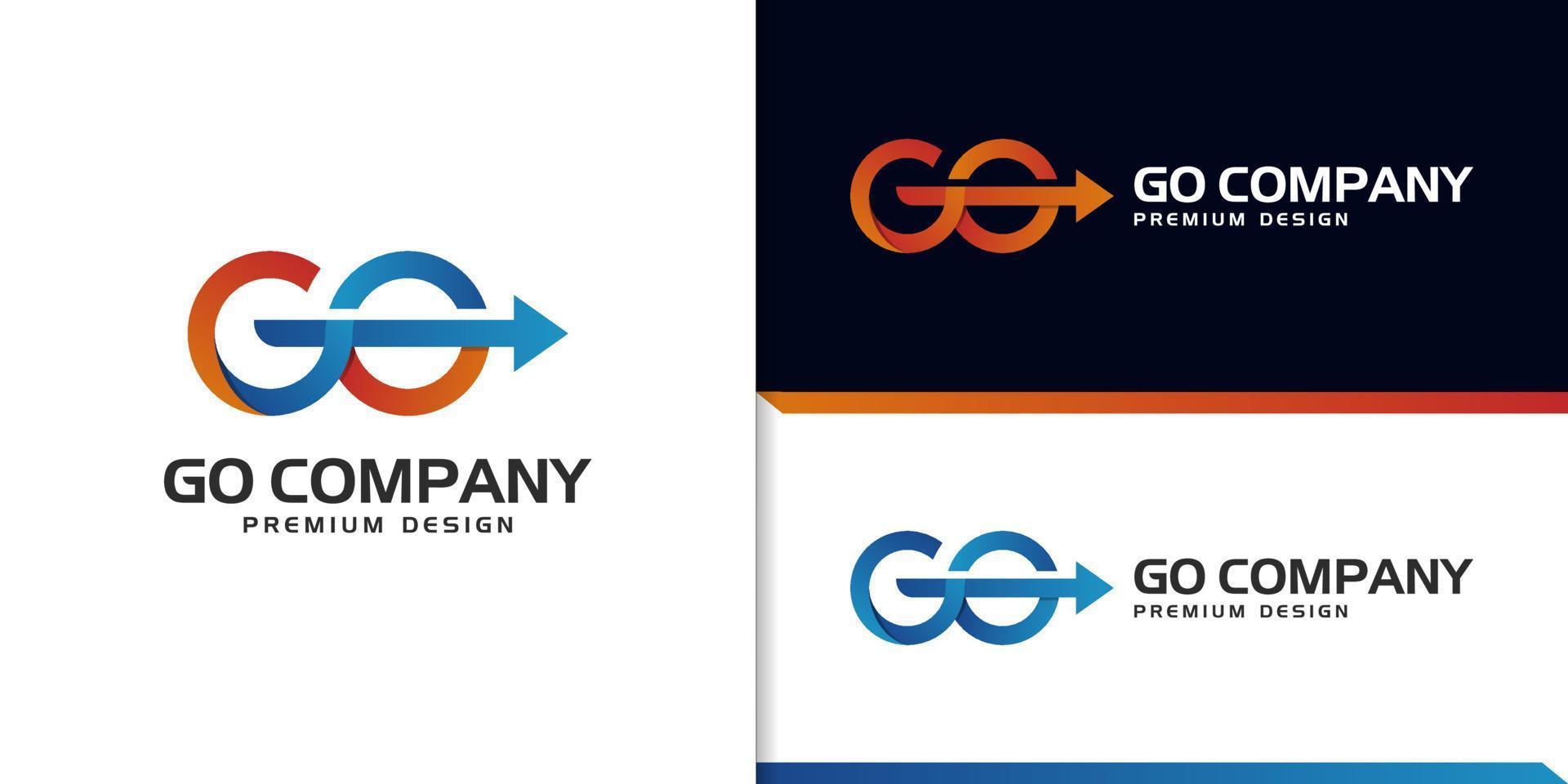 modern go delivery logo with business arrow fast icon vector design for logistics, ship, food delivery logo