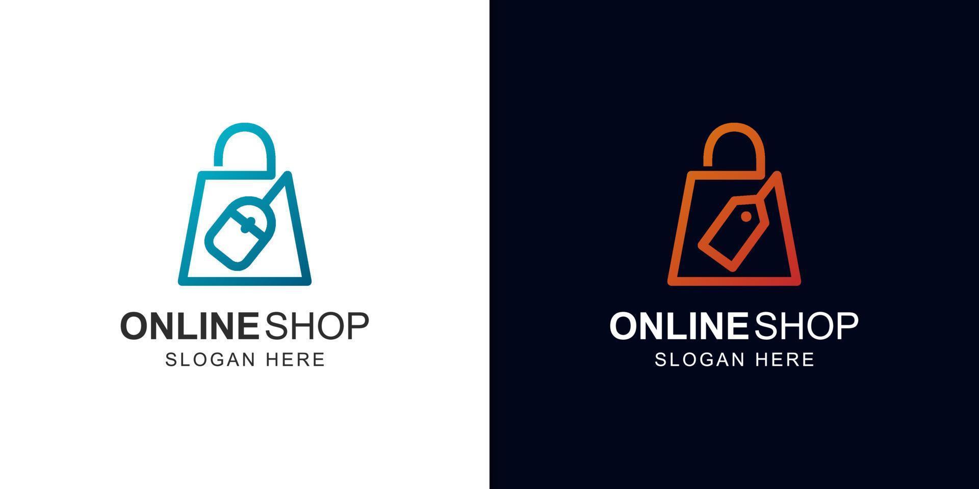 logotipo de bolsa de compras en línea para diseño de vector de icono de descuento de ventas de promoción