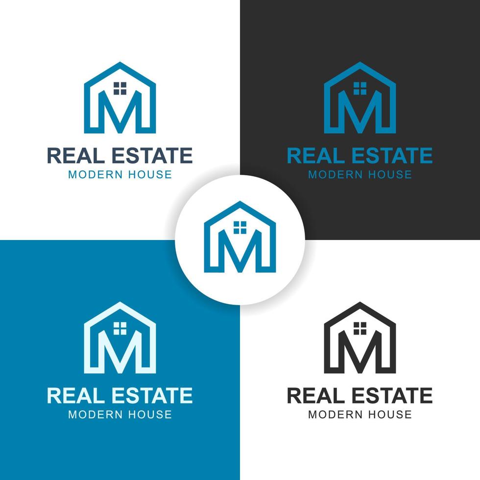 letter M building house logo design for modern real estate logo design with simple line vector