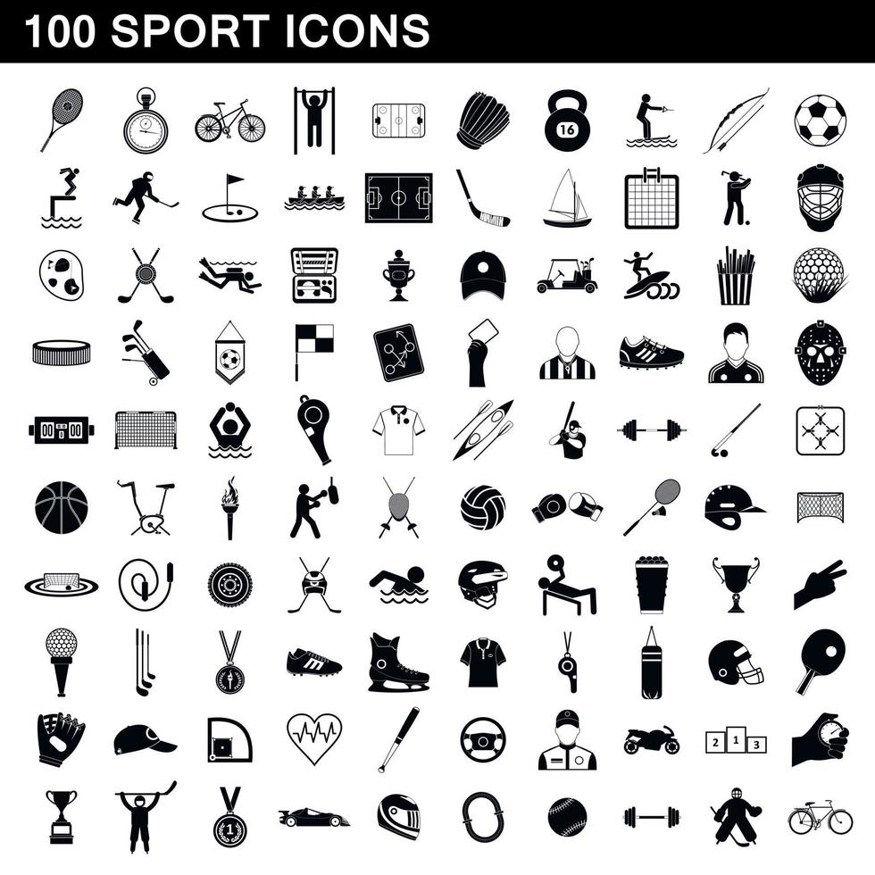 100 sport icons set, simple style vector